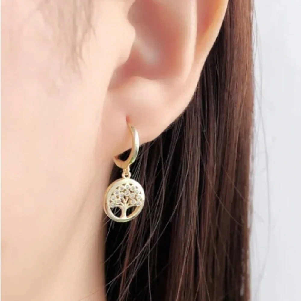 Clearance! New gold tree of life Simulated diamond huggie earrings